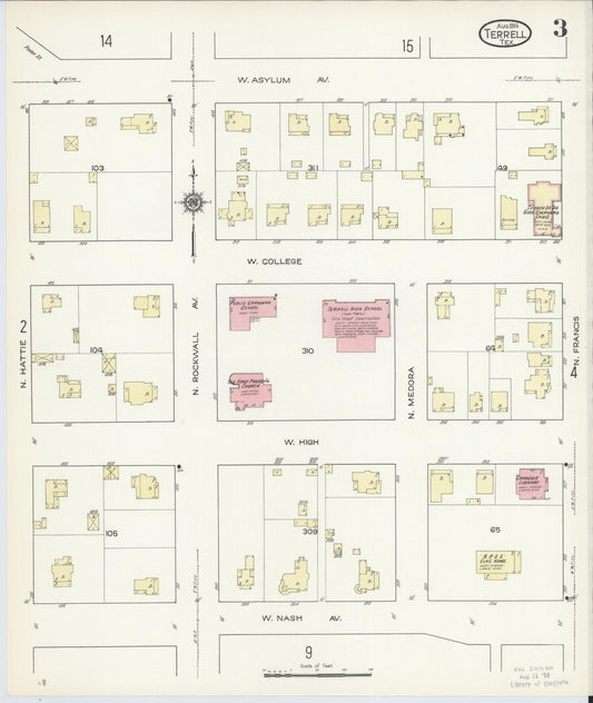 Sanborn Fire Insurance Map from Terrell, Kaufman County, Texas (1914), Sheet #0003 - Historic Sanborn Fire Insurance Map Print, vintage old map wall art, antique decor, genealogy gift, Texas Texas map