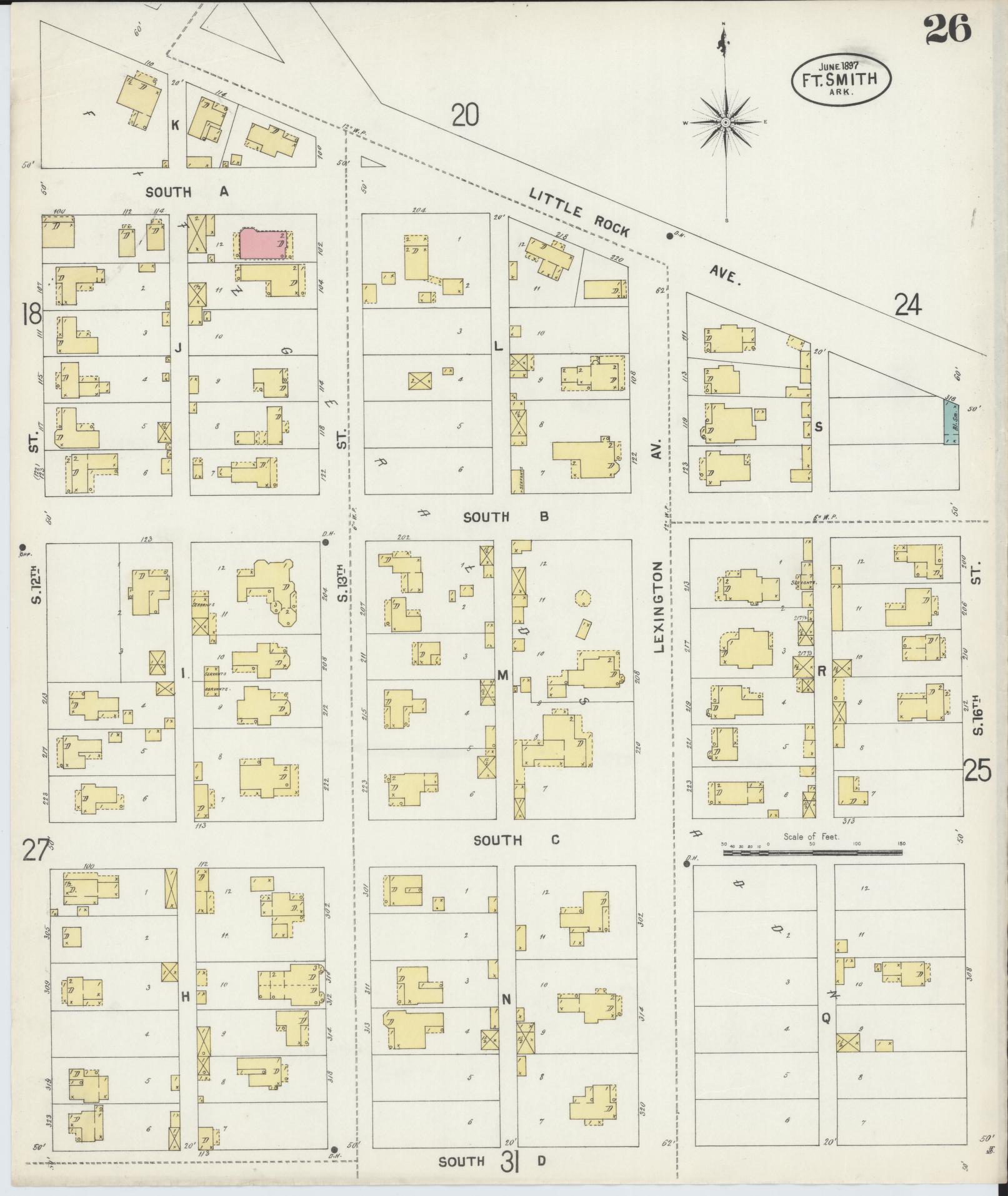 Sanborn Fire Insurance Map from Fort Smith, Sebastian County, Arkansas (1897), Sheet #0026 - Historic Sanborn Fire Insurance Map Print, vintage old map wall art, antique decor, genealogy gift, Arkansas Arkansas map