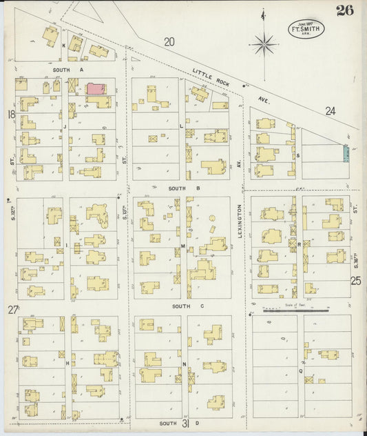 Sanborn Fire Insurance Map from Fort Smith, Sebastian County, Arkansas (1897), Sheet #0026 - Historic Sanborn Fire Insurance Map Print, vintage old map wall art, antique decor, genealogy gift, Arkansas Arkansas map