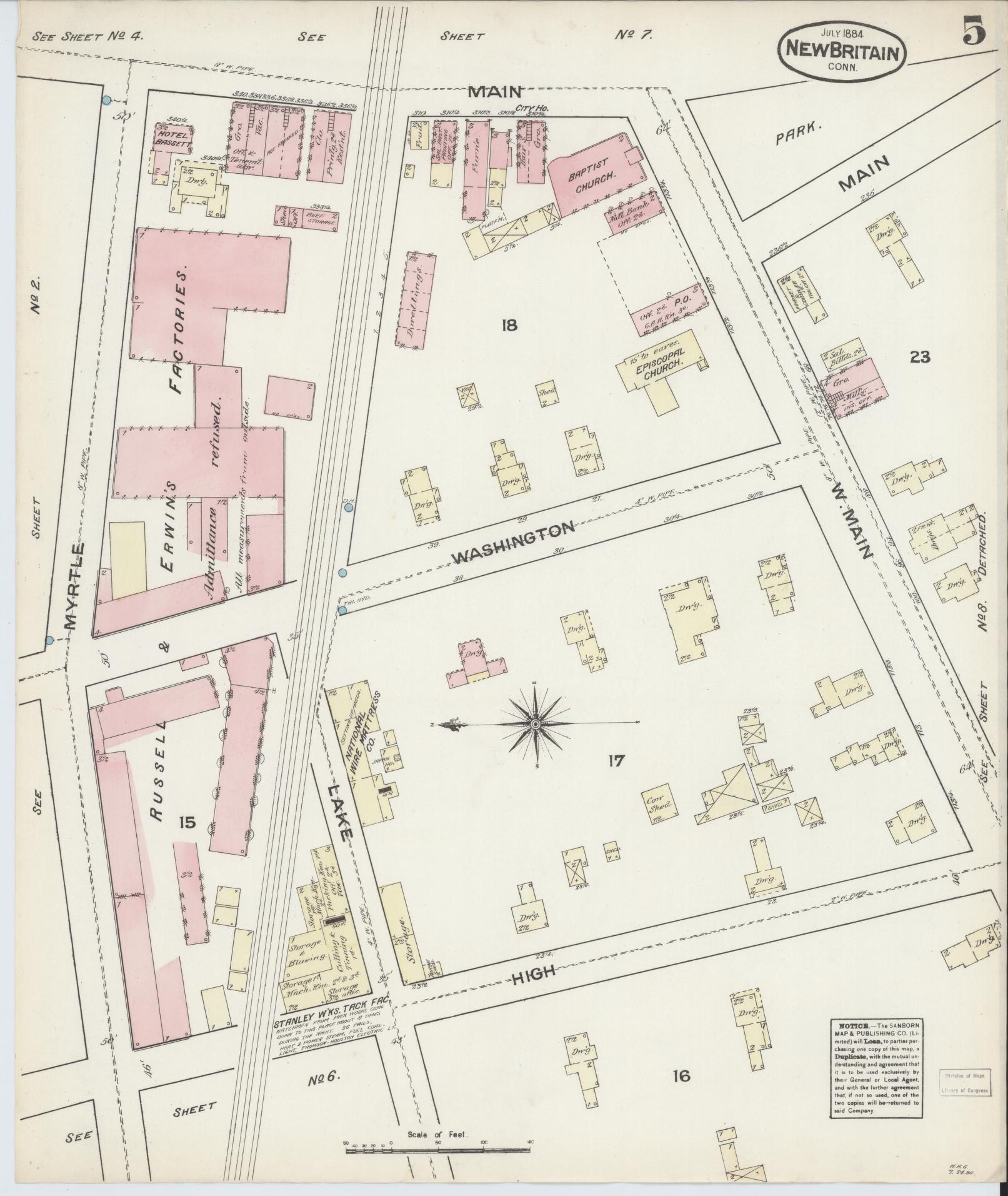 Sanborn Fire Insurance Map from New Britain, Hartford County, Connecticut (1884), Sheet #0005 - Complete Map Set gallery image, historic Sanborn map, vintage wall art, Connecticut Connecticut