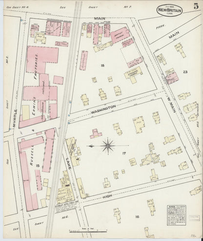 Sanborn Fire Insurance Map from New Britain, Hartford County, Connecticut (1884), Sheet #0005 - Complete Map Set gallery image, historic Sanborn map, vintage wall art, Connecticut Connecticut