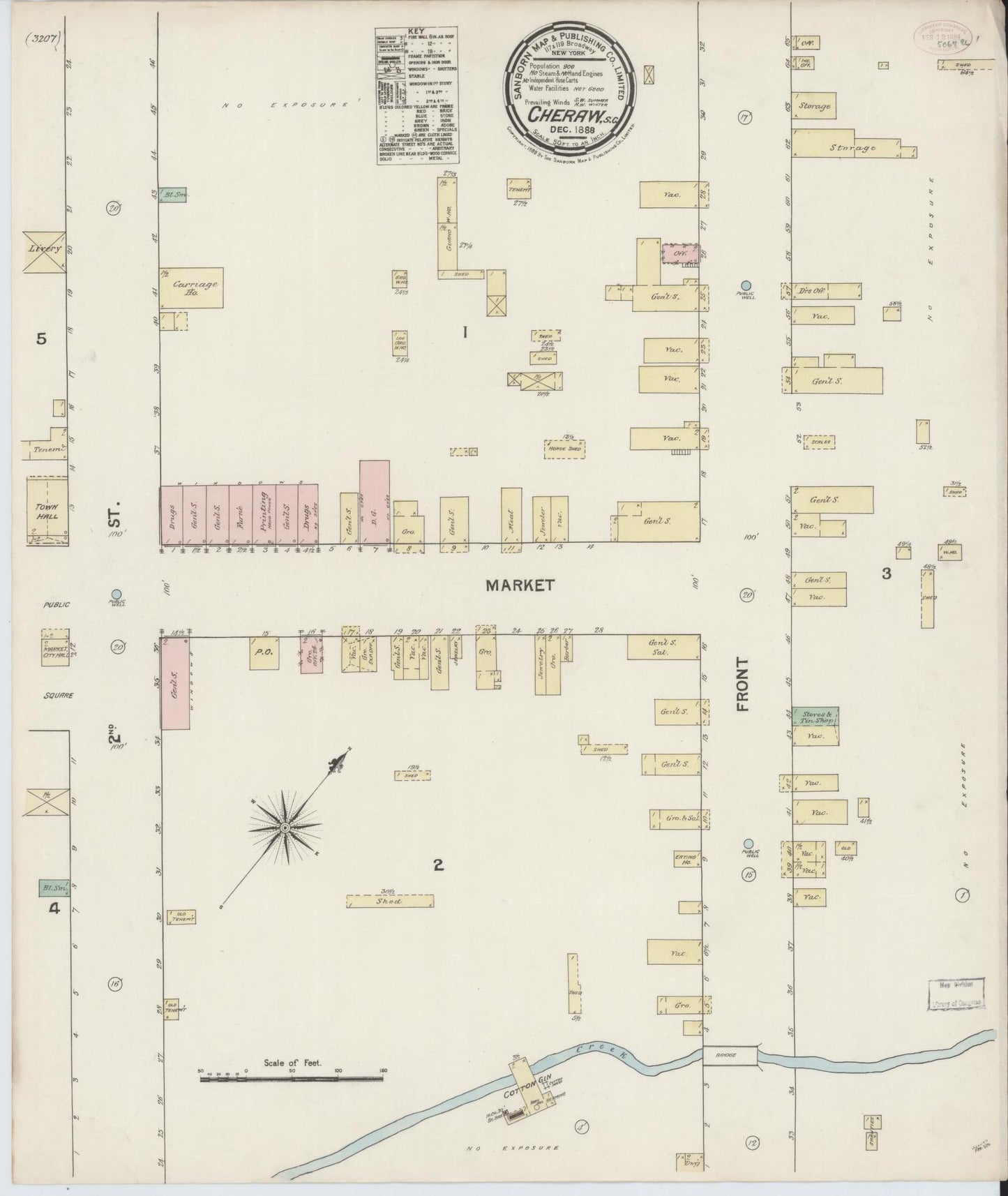 Sanborn Fire Insurance Map from Cheraw, Chesterfield County, South Carolina (1888), Sheet #0001 - Historic Sanborn Fire Insurance Map Print, vintage old map wall art, antique decor, genealogy gift, South Carolina South Carolina map