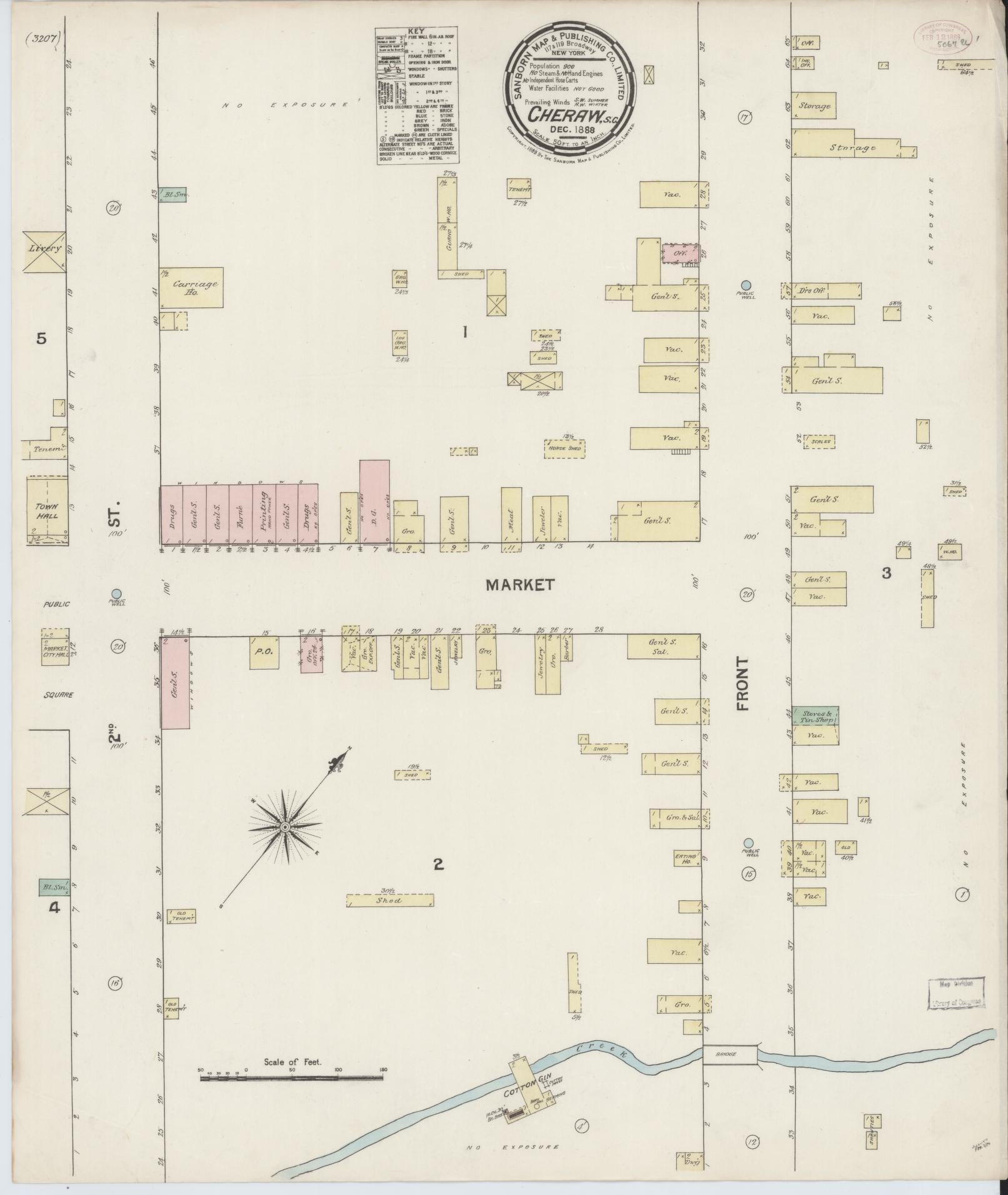 Sanborn Fire Insurance Map from Cheraw, Chesterfield County, South Carolina (1888), Sheet #0001 - Historic Sanborn Fire Insurance Map Print, vintage old map wall art, antique decor, genealogy gift, South Carolina South Carolina map