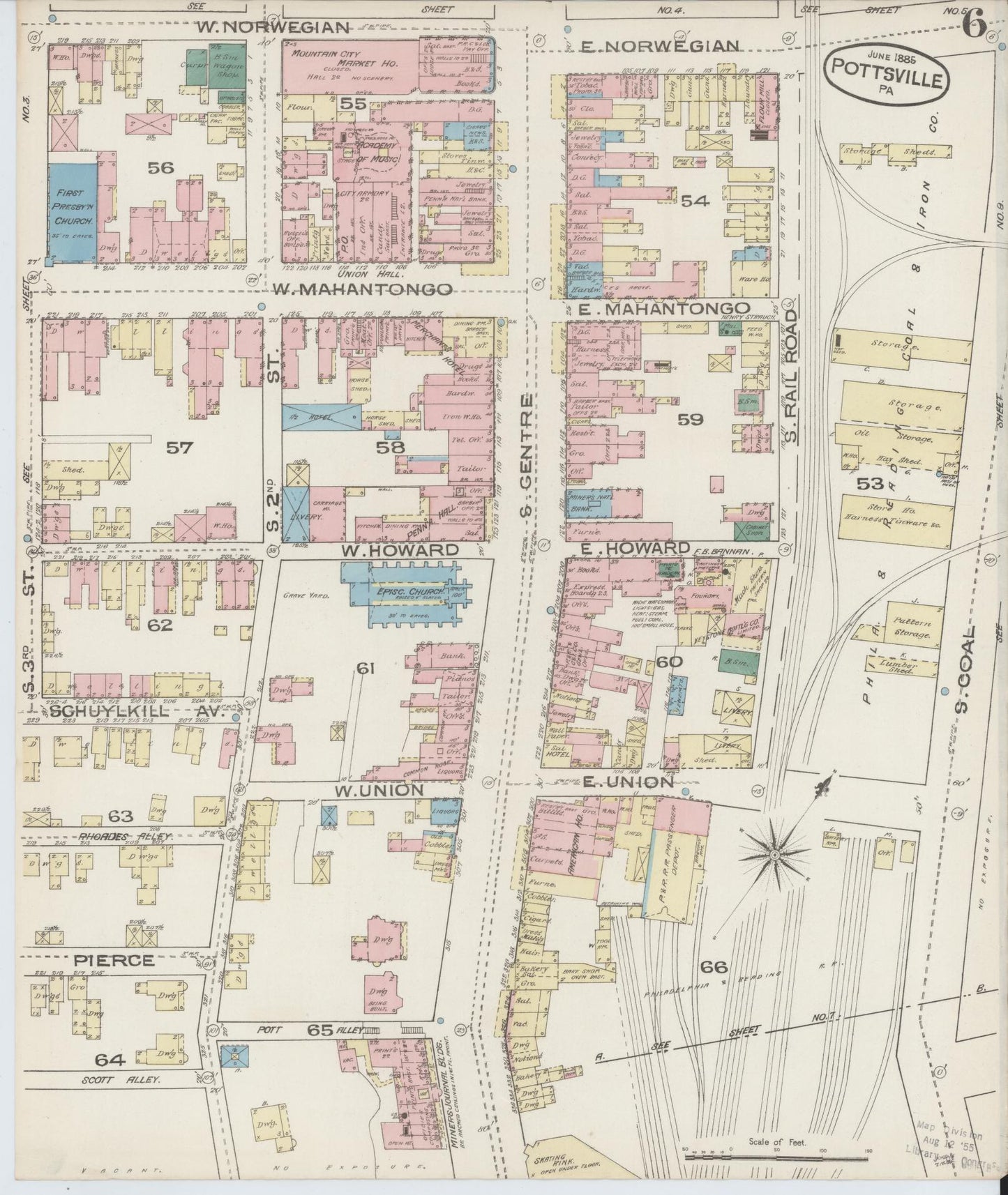 Sanborn Fire Insurance Map from Pottsville, Schuylkill County, Pennsylvania (1885), Sheet #0006 - Complete Map Set gallery image, historic Sanborn map, vintage wall art, Pennsylvania Pennsylvania