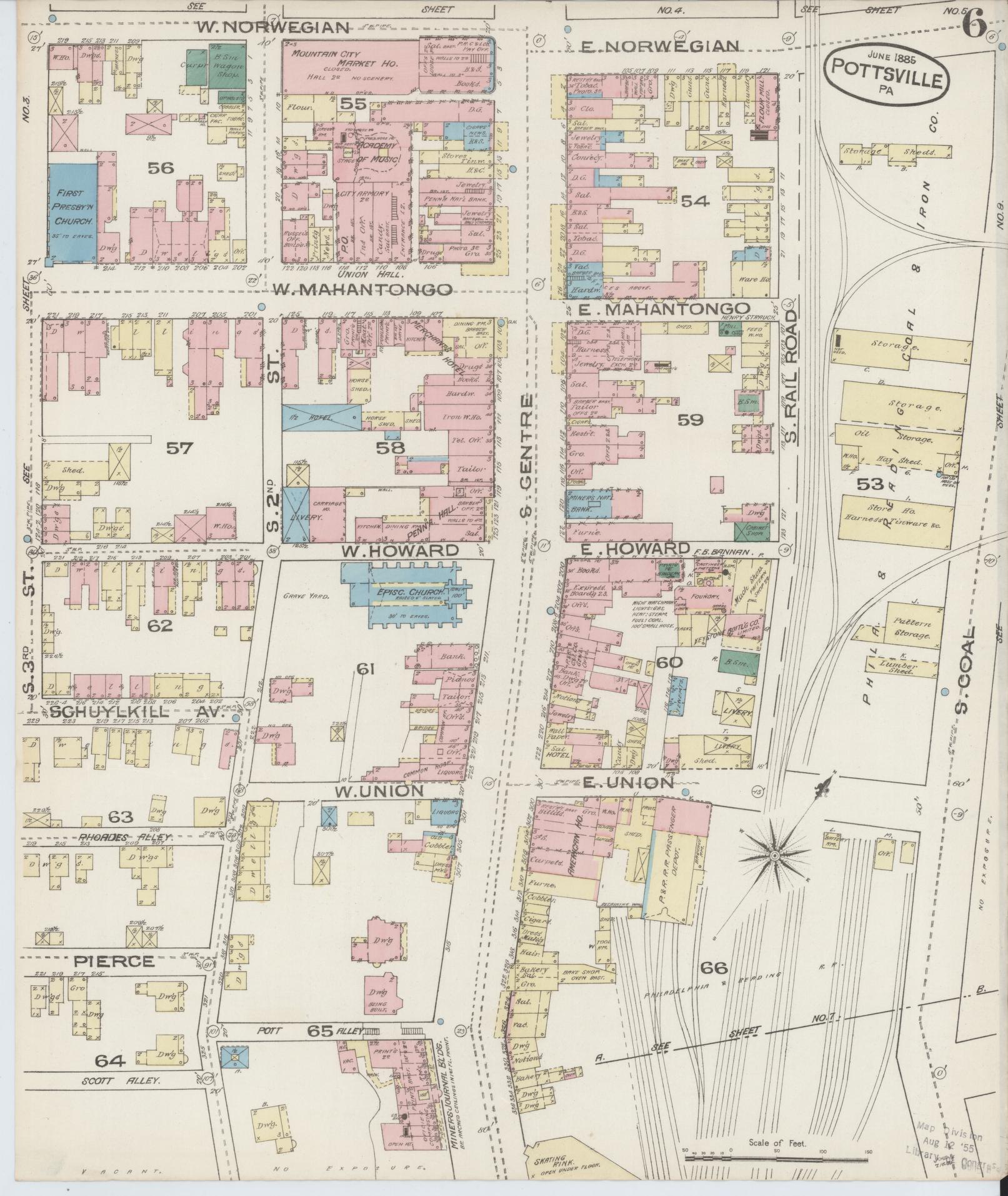 Sanborn Fire Insurance Map from Pottsville, Schuylkill County, Pennsylvania (1885), Sheet #0006 - Complete Map Set gallery image, historic Sanborn map, vintage wall art, Pennsylvania Pennsylvania