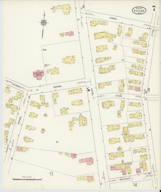 Sanborn Fire Insurance Map from Keene, Cheshire County, New Hampshire (1913), Sheet #0007 - Historic Sanborn Fire Insurance Map Print, vintage old map wall art, antique decor, genealogy gift, New Hampshire New Hampshire map