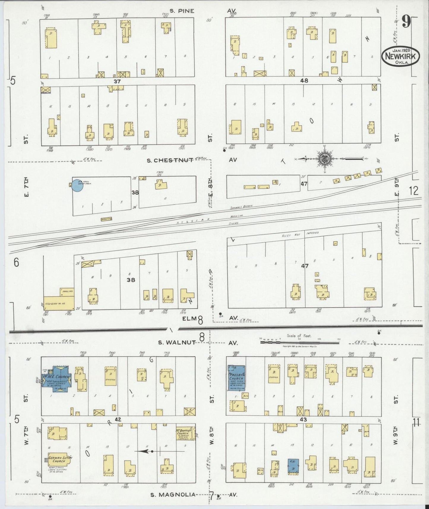 Sanborn Fire Insurance Map from Newkirk, Kay County, Oklahoma (1920), Sheet #0009 - Complete Map Set gallery image, historic Sanborn map, vintage wall art, Oklahoma Oklahoma