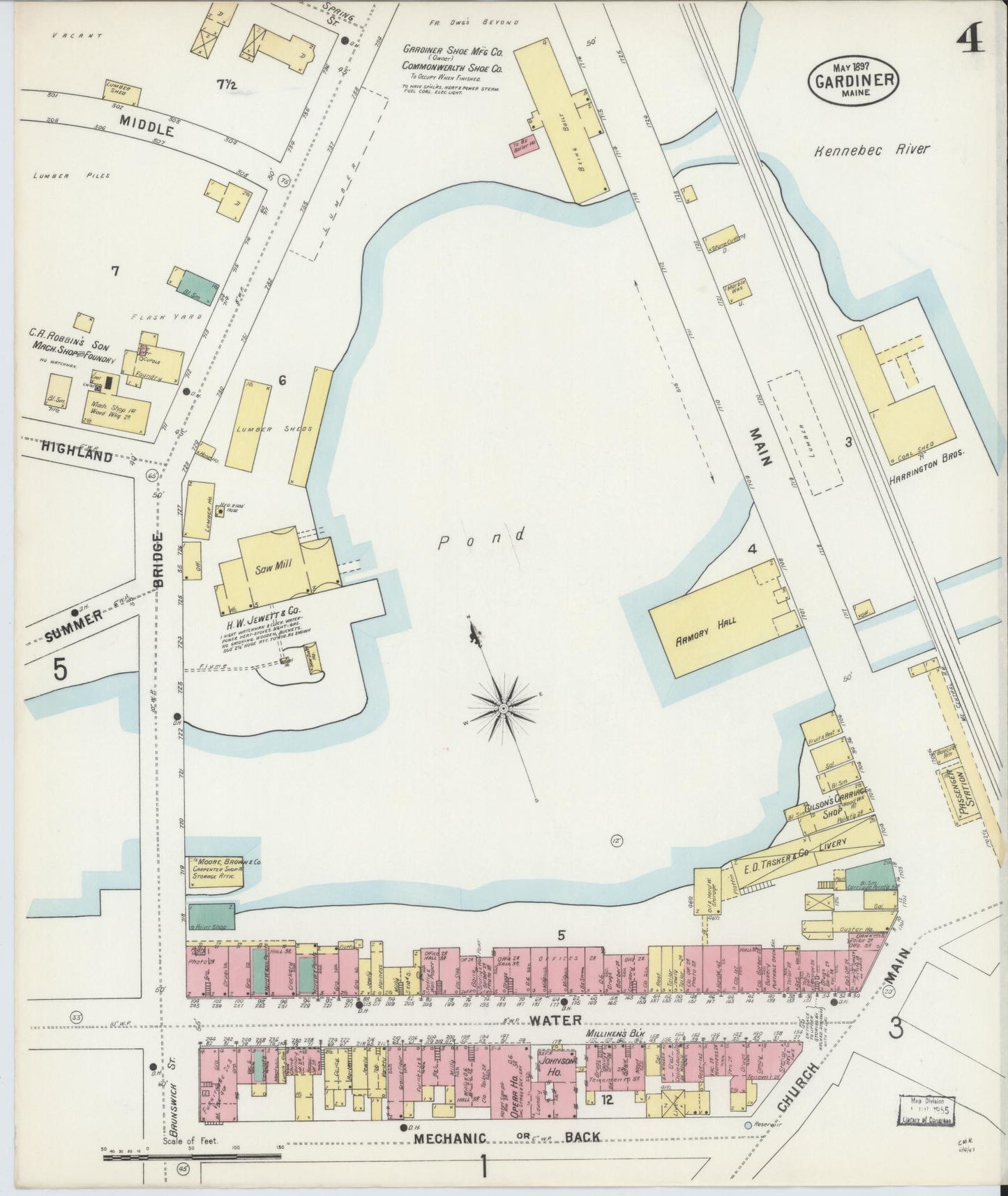 Sanborn Fire Insurance Map from Gardiner, Kennebec County, Maine (1897), Sheet #0004 - Complete Map Set gallery image, historic Sanborn map, vintage wall art, Maine Maine