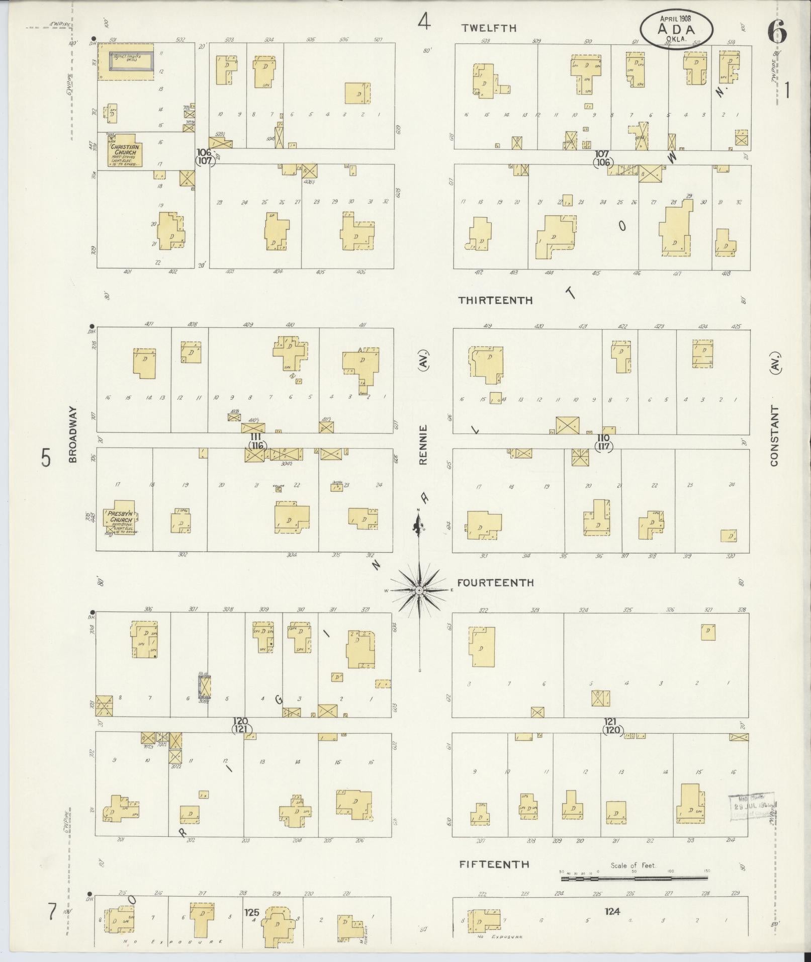 Sanborn Fire Insurance Map from Ada, Pontotoc County, Oklahoma (1908), Sheet #0006 - Complete Map Set gallery image, historic Sanborn map, vintage wall art, Oklahoma Oklahoma