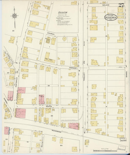 Sanborn Fire Insurance Map from Bessemer, Jefferson County, Alabama (1913), Sheet #0027 - Complete Map Set gallery image, historic Sanborn map, vintage wall art, Alabama Alabama