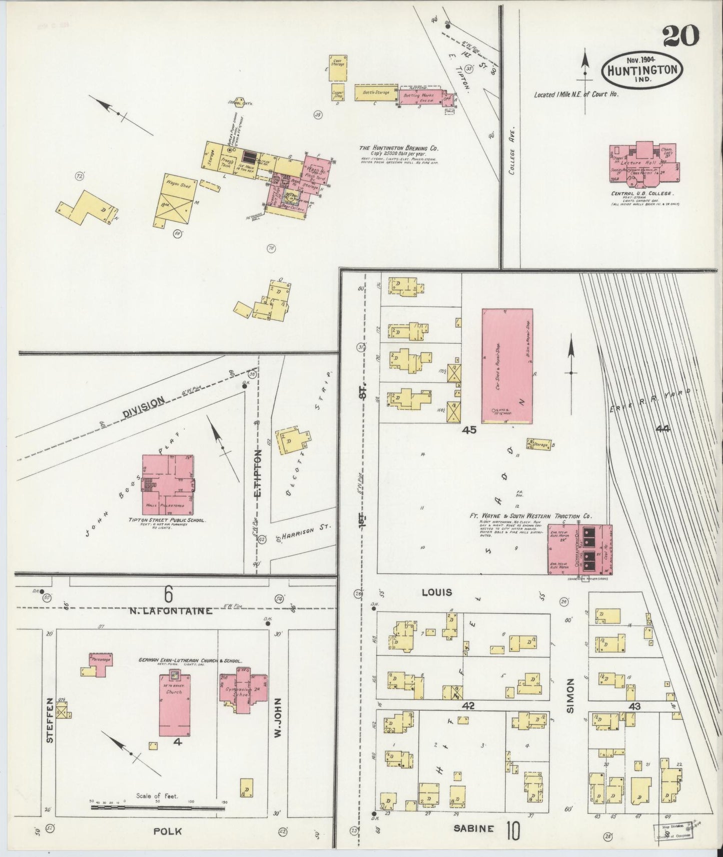 Sanborn Fire Insurance Map from Huntington, Huntington County, Indiana (1904), Sheet #0020 - Complete Map Set gallery image, historic Sanborn map, vintage wall art, Indiana Indiana