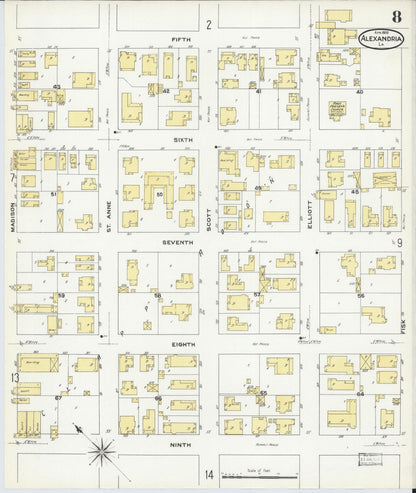 Sanborn Fire Insurance Map from Alexandria, Rapides Parish, Louisiana (1909), Sheet #0008 - Complete Map Set gallery image, historic Sanborn map, vintage wall art, Louisiana Louisiana