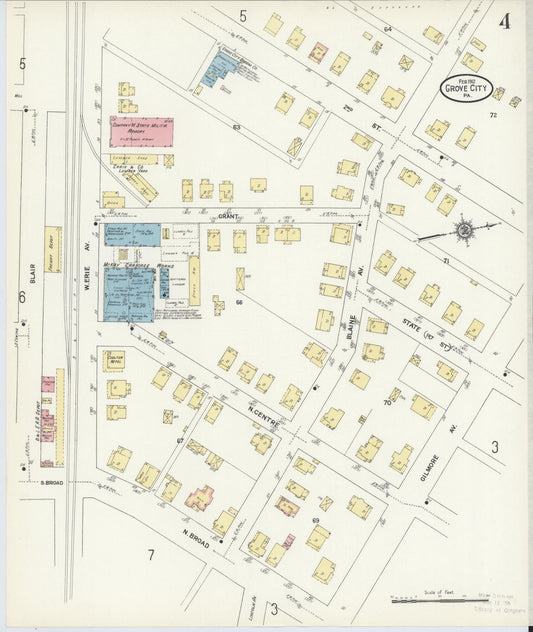Sanborn Fire Insurance Map from Grove City, Mercer County, Pennsylvania (1912), Sheet #0004 - Historic Sanborn Fire Insurance Map Print, vintage old map wall art, antique decor, genealogy gift, Pennsylvania Pennsylvania map