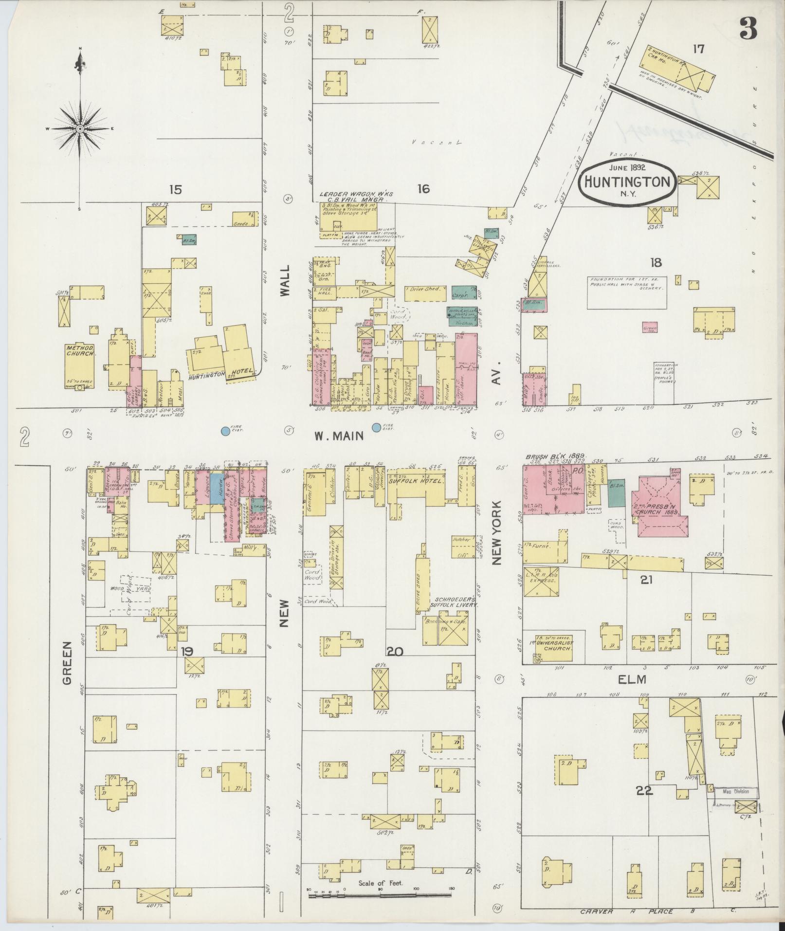 Sanborn Fire Insurance Map from Huntington, Suffolk County, New York (1892), Sheet #0003 - Historic Sanborn Fire Insurance Map Print, vintage old map wall art, antique decor, genealogy gift, New York New York map
