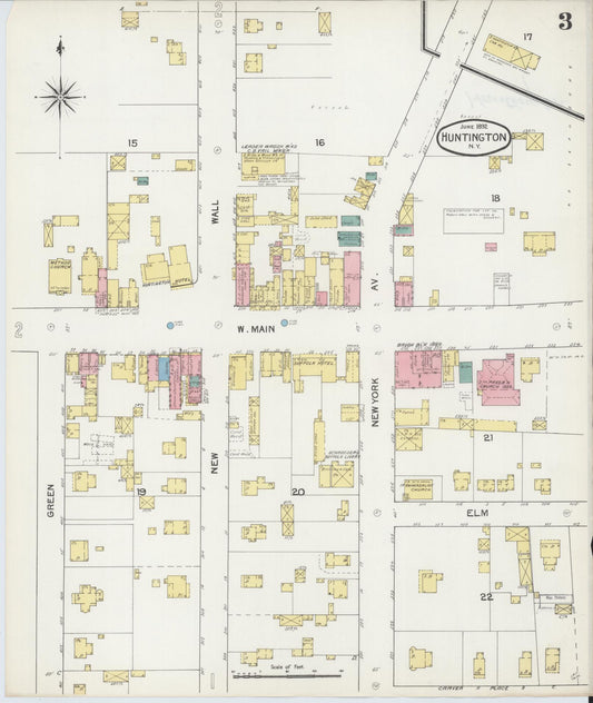 Sanborn Fire Insurance Map from Huntington, Suffolk County, New York (1892), Sheet #0003 - Historic Sanborn Fire Insurance Map Print, vintage old map wall art, antique decor, genealogy gift, New York New York map