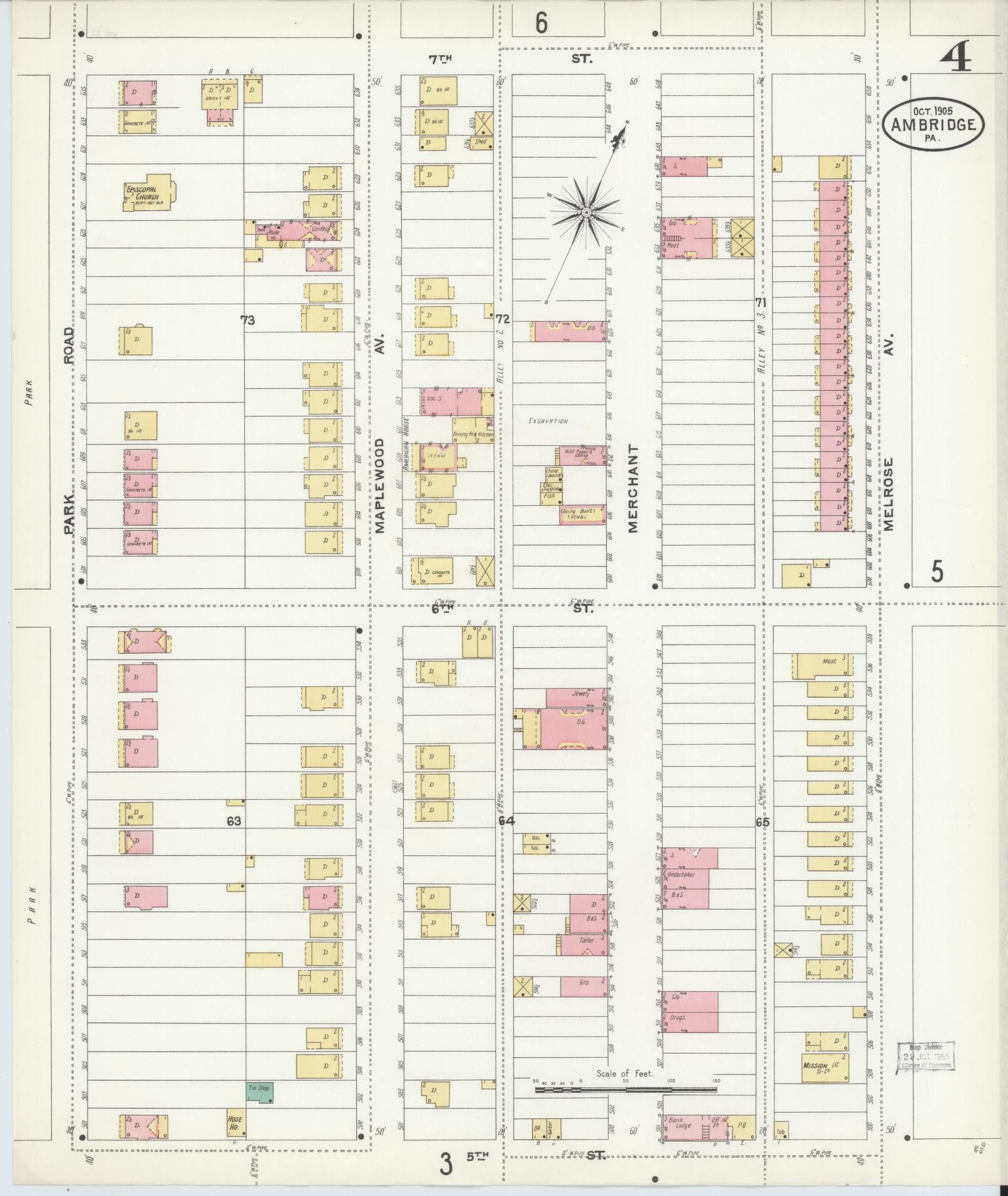 Sanborn Fire Insurance Map from Ambridge, Beaver County, Pennsylvania (1905), Sheet #0004 - Historic Sanborn Fire Insurance Map Print, vintage old map wall art, antique decor, genealogy gift, Pennsylvania Pennsylvania map