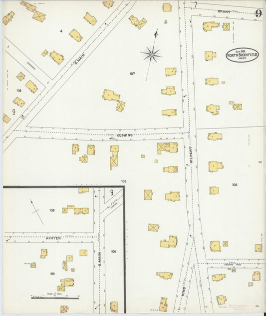 Sanborn Fire Insurance Map from North Brookfield, Worcester County, Massachusetts (1906), Sheet #0009 - Historic Sanborn Fire Insurance Map Print, vintage old map wall art, antique decor, genealogy gift, Massachusetts Massachusetts map