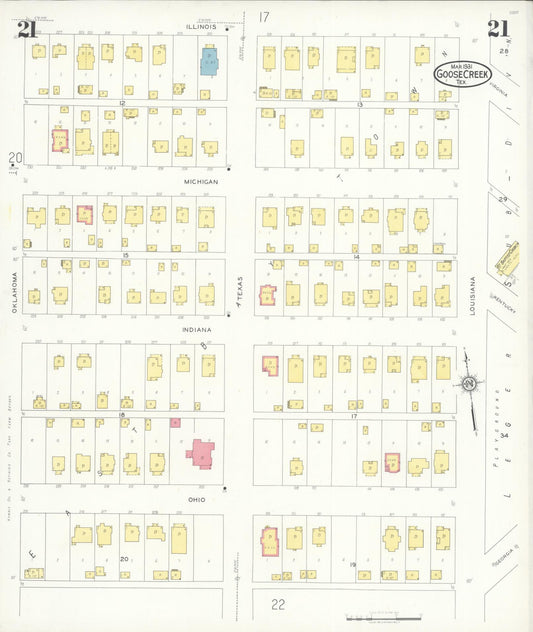 Sanborn Fire Insurance Map from Goose Creek, Harris County, Texas (1931), Sheet #0021 - Historic Sanborn Fire Insurance Map Print, vintage old map wall art, antique decor, genealogy gift, Texas Texas map