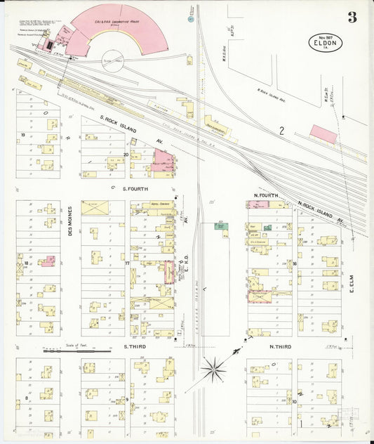 Sanborn Fire Insurance Map from Eldon, Wapello County, Iowa (1907), Sheet #0003 - Historic Sanborn Fire Insurance Map Print, vintage old map wall art