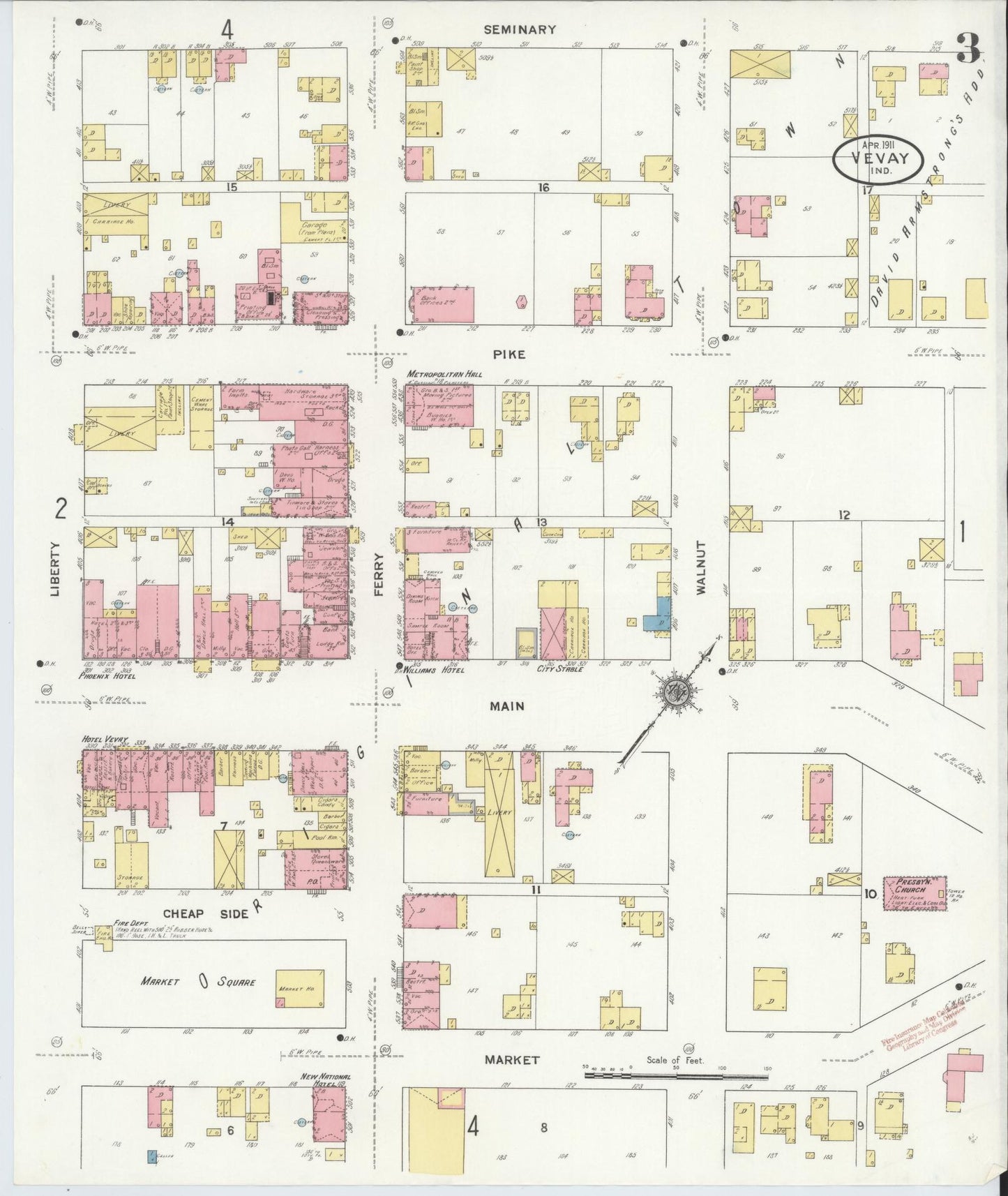 Sanborn Fire Insurance Map from Vevay, Switzerland County, Indiana (1911), Sheet #0003 - Complete Map Set gallery image, historic Sanborn map, vintage wall art, Indiana Indiana