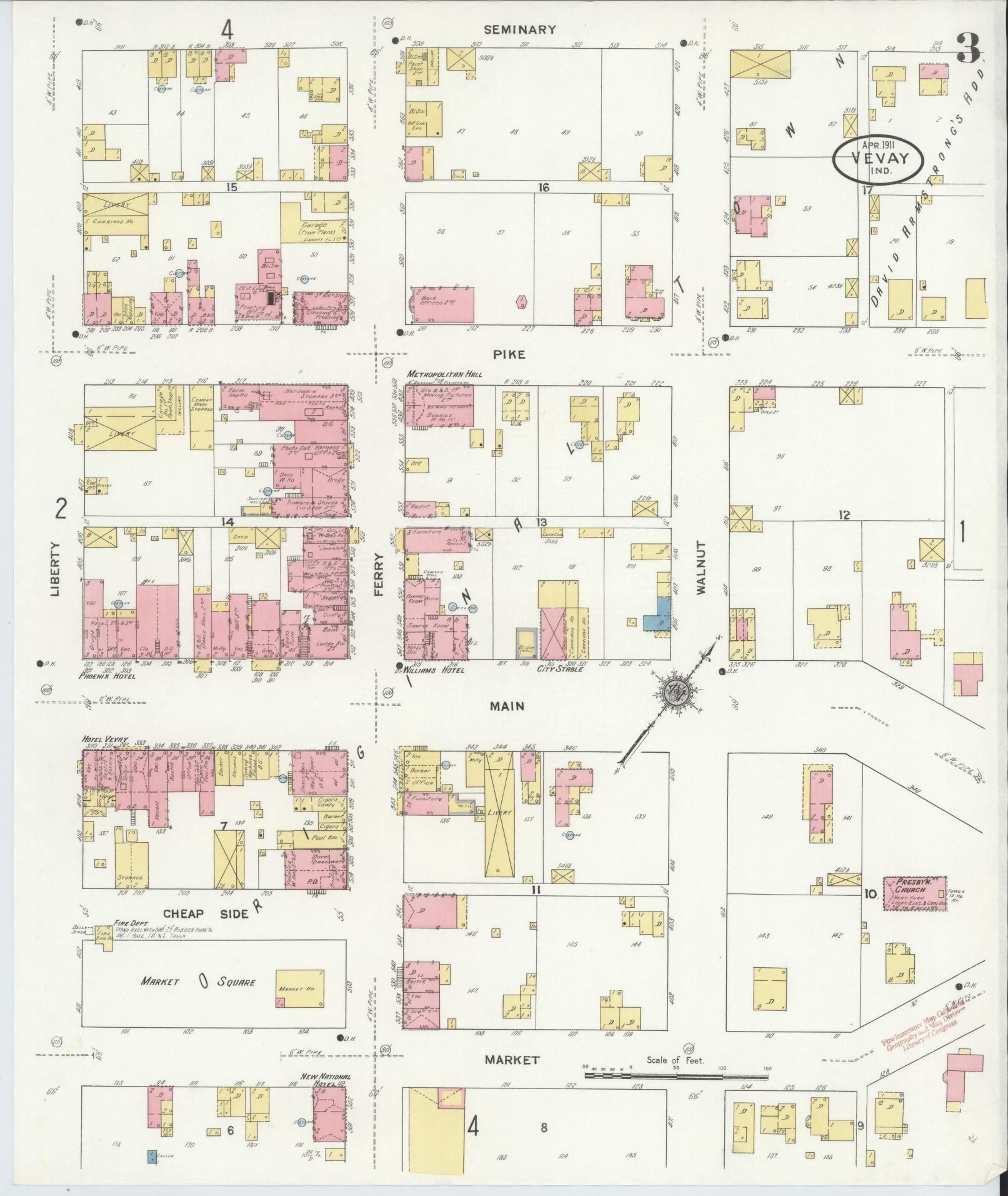 Sanborn Fire Insurance Map from Vevay, Switzerland County, Indiana (1911), Sheet #0003 - Complete Map Set gallery image, historic Sanborn map, vintage wall art, Indiana Indiana