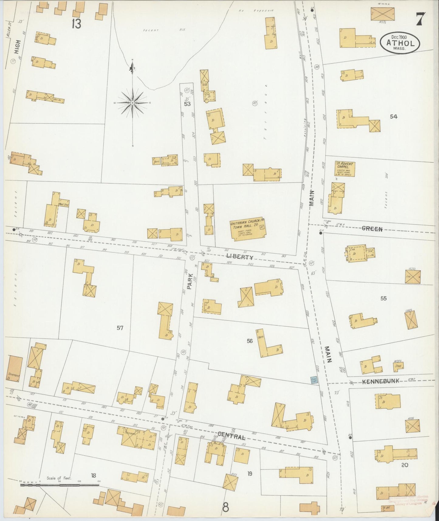 Sanborn Fire Insurance Map from Athol, Worcester County, Massachusetts (1900), Sheet #0007 - Complete Map Set gallery image, historic Sanborn map, vintage wall art, Massachusetts Massachusetts