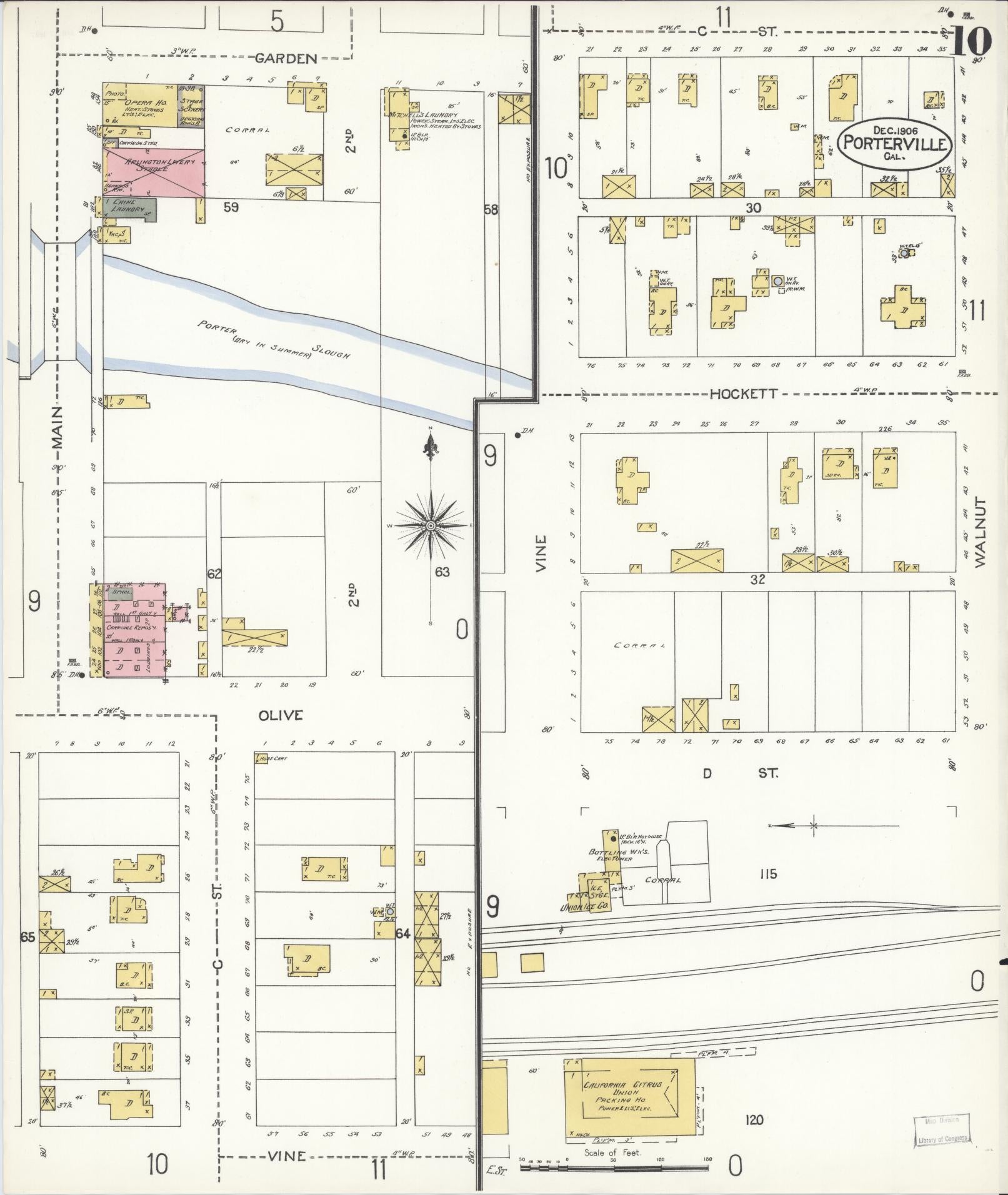 Sanborn Fire Insurance Map from Porterville, Tulare County, California (1906), Sheet #0010 - Complete Map Set gallery image, historic Sanborn map, vintage wall art, California California