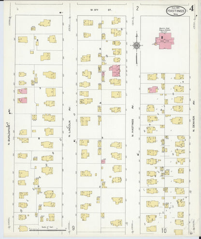 Sanborn Fire Insurance Map from Hastings, Adams County, Nebraska (1910), Sheet #0004 - Complete Map Set gallery image, historic Sanborn map, vintage wall art, Nebraska Nebraska