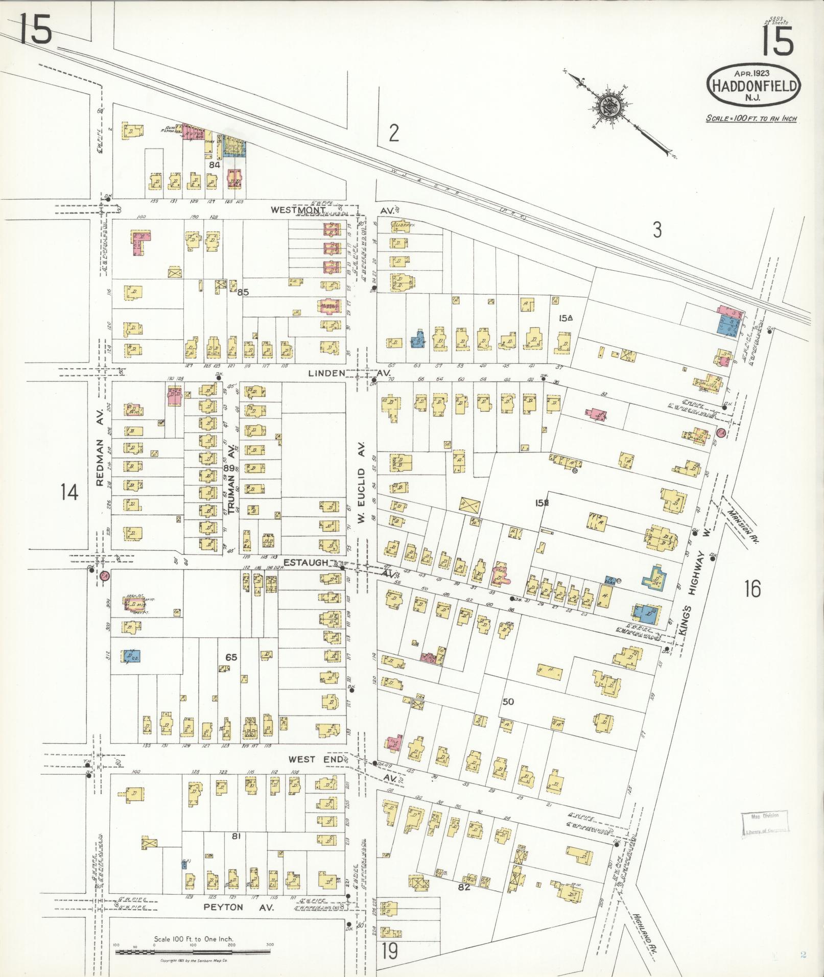 Sanborn Fire Insurance Map from Haddonfield, Camden County, New Jersey (1923), Sheet #0015 - Complete Map Set gallery image, historic Sanborn map, vintage wall art, New Jersey New Jersey