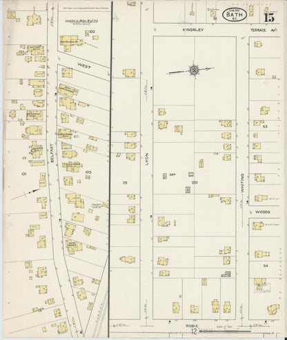 Sanborn Fire Insurance Map from Bath, Steuben County, New York (1915), Sheet #0015 - Historic Sanborn Fire Insurance Map Print, vintage old map wall art, antique decor, genealogy gift, New York New York map