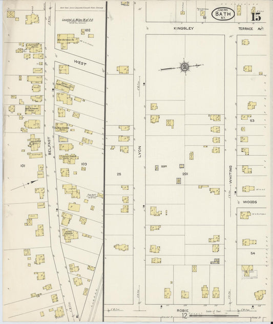 Sanborn Fire Insurance Map from Bath, Steuben County, New York (1915), Sheet #0015 - Historic Sanborn Fire Insurance Map Print, vintage old map wall art, antique decor, genealogy gift, New York New York map