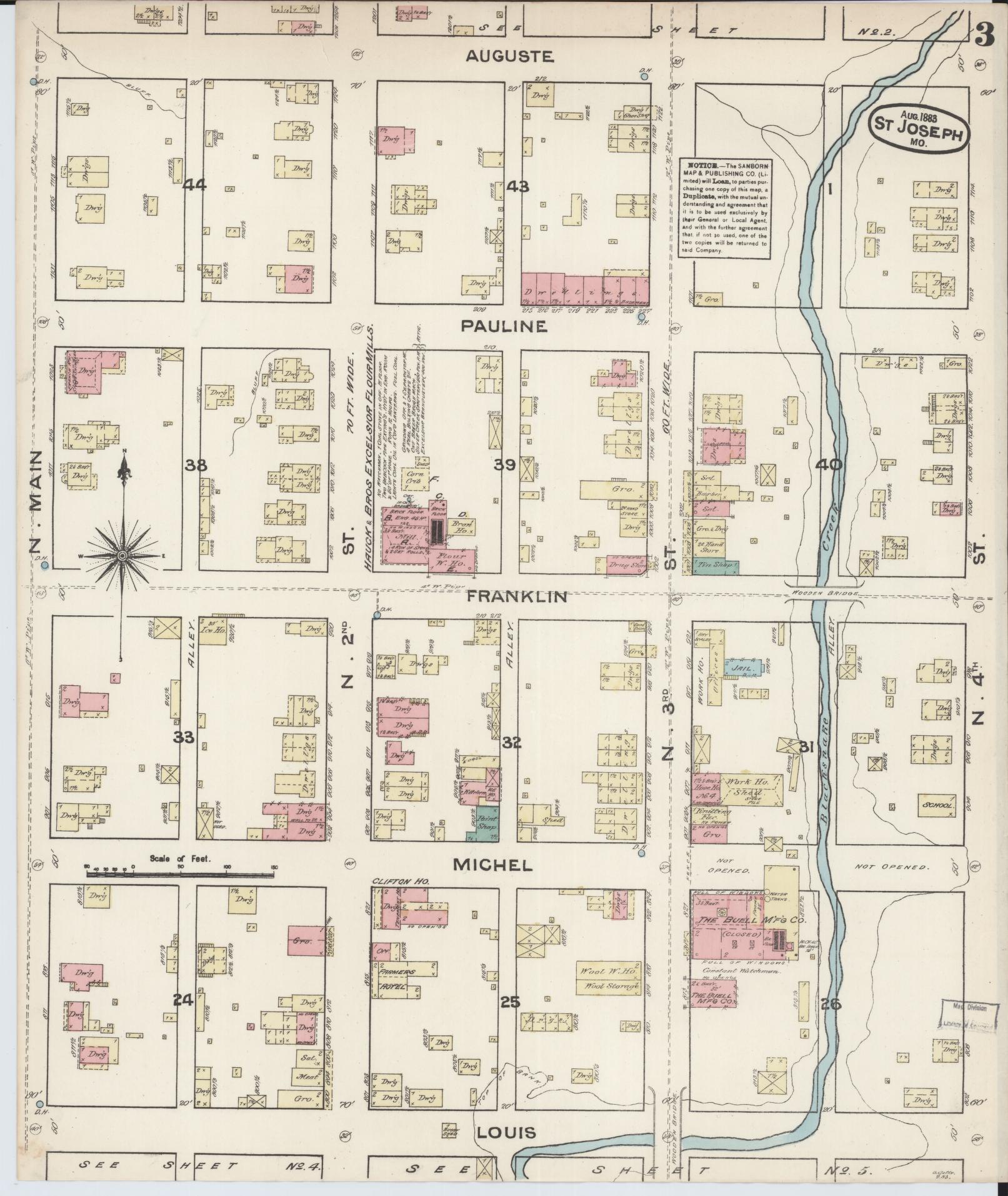 Sanborn Fire Insurance Map from Saint Joseph, Buchanan County, Missouri (1883), Sheet #0003 - Complete Map Set gallery image, historic Sanborn map, vintage wall art, Missouri Missouri