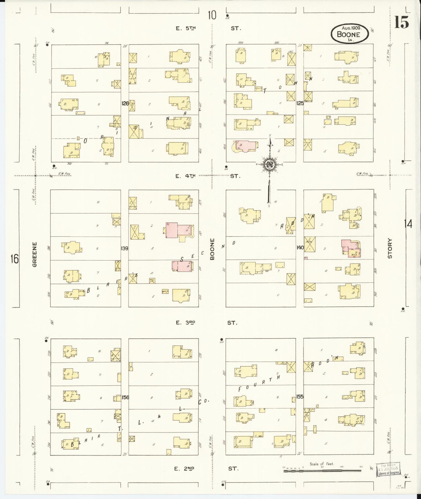 Sanborn Fire Insurance Map from Boone, Boone County, Iowa (1909), Sheet #0015 - Historic Sanborn Fire Insurance Map Print, vintage old map wall art