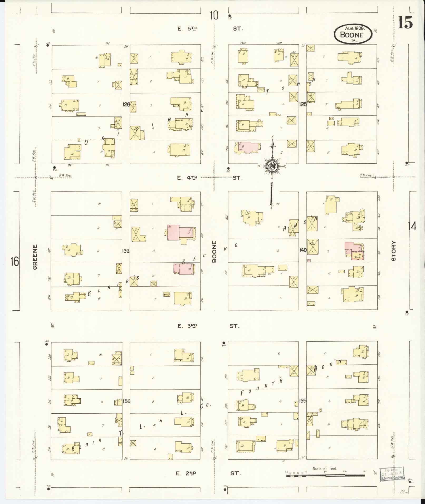 Sanborn Fire Insurance Map from Boone, Boone County, Iowa (1909), Sheet #0015 - Historic Sanborn Fire Insurance Map Print, vintage old map wall art