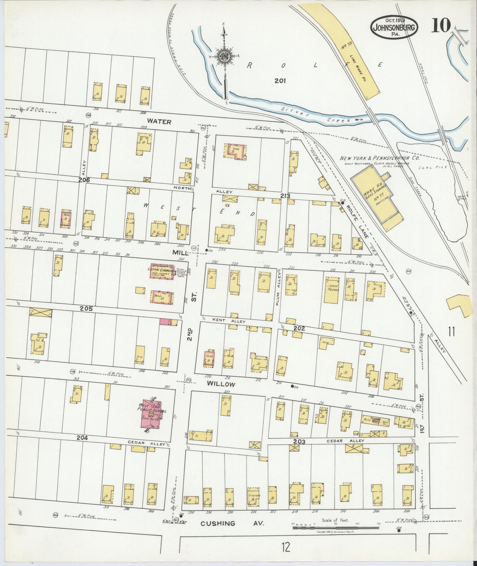 Sanborn Fire Insurance Map from Johnsonburg, Elk County, Pennsylvania (1919), Sheet #0010 - Historic Sanborn Fire Insurance Map Print, vintage old map wall art, antique decor, genealogy gift, Pennsylvania Pennsylvania map