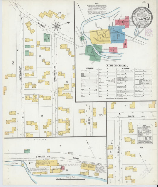 Sanborn Fire Insurance Map from Pittsfield, Merrimack County, New Hampshire (1904), Sheet #0001 - Historic Sanborn Fire Insurance Map Print, vintage old map wall art, antique decor, genealogy gift, New Hampshire New Hampshire map