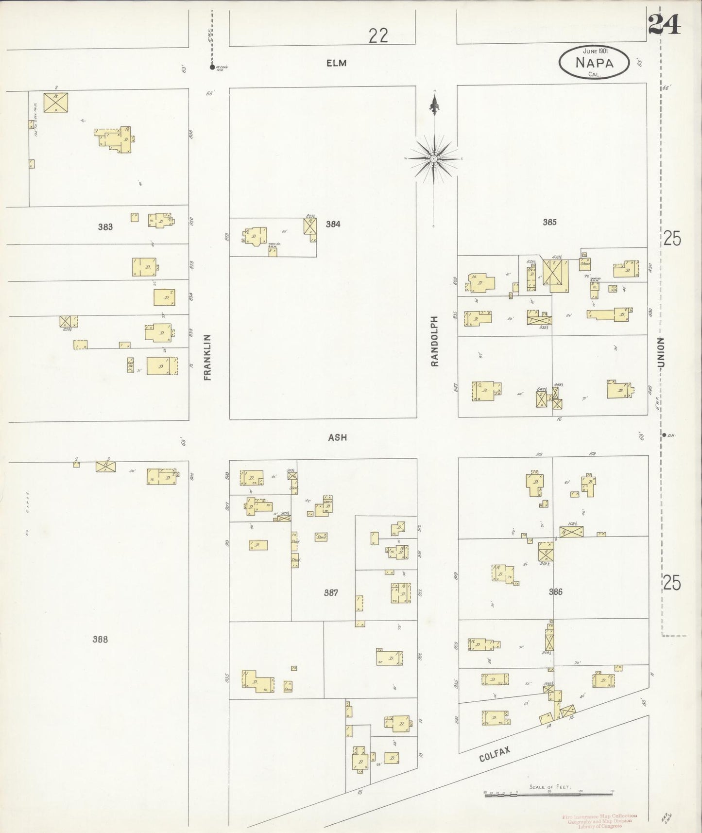 Sanborn Fire Insurance Map from Napa, Napa County, California (1901), Sheet #0024 - Complete Map Set gallery image, historic Sanborn map, vintage wall art, California California