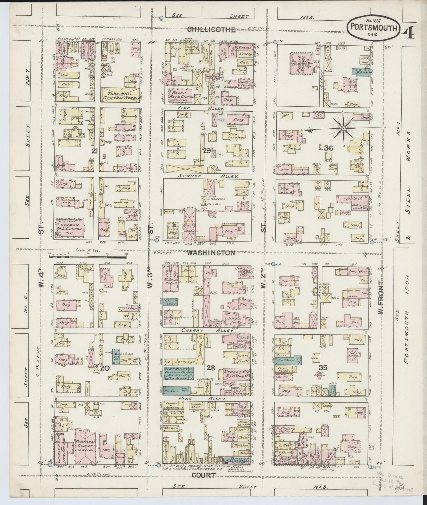 Sanborn Fire Insurance Map from Portsmouth, Scioto County, Ohio (1887), Sheet #0004 - Complete Map Set gallery image, historic Sanborn map, vintage wall art, Ohio Ohio