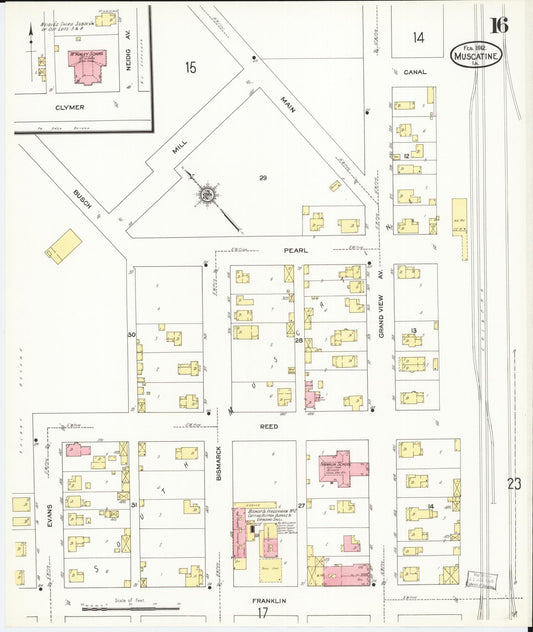 Sanborn Fire Insurance Map from Muscatine, Muscatine County, Iowa (1912), Sheet #0016 - Historic Sanborn Fire Insurance Map Print, vintage old map wall art
