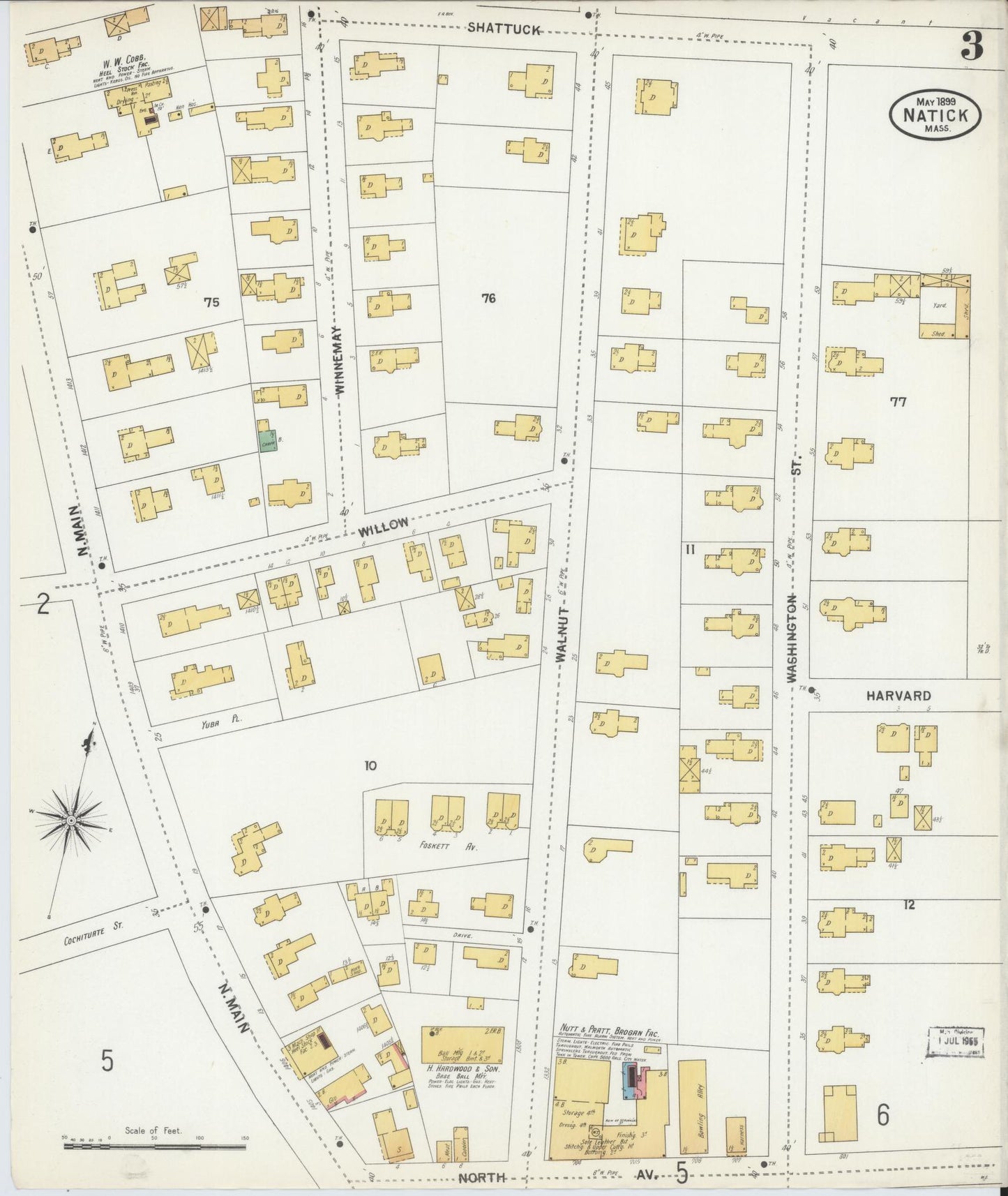 Sanborn Fire Insurance Map from Natick, Middlesex County, Massachusetts (1899), Sheet #0003 - Historic Sanborn Fire Insurance Map Print, vintage old map wall art, antique decor, genealogy gift, Massachusetts Massachusetts map