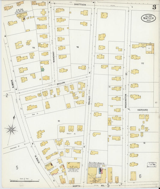 Sanborn Fire Insurance Map from Natick, Middlesex County, Massachusetts (1899), Sheet #0003 - Historic Sanborn Fire Insurance Map Print, vintage old map wall art, antique decor, genealogy gift, Massachusetts Massachusetts map