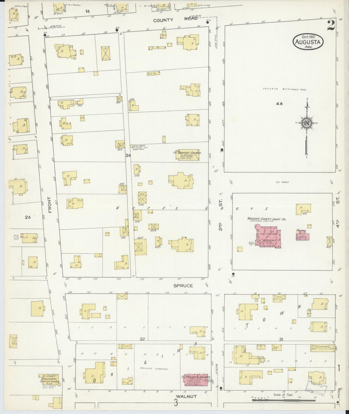 Sanborn Fire Insurance Map from Augusta, Woodruff County, Arkansas (1913), Sheet #0002 - Complete Map Set gallery image, historic Sanborn map, vintage wall art, Arkansas Arkansas