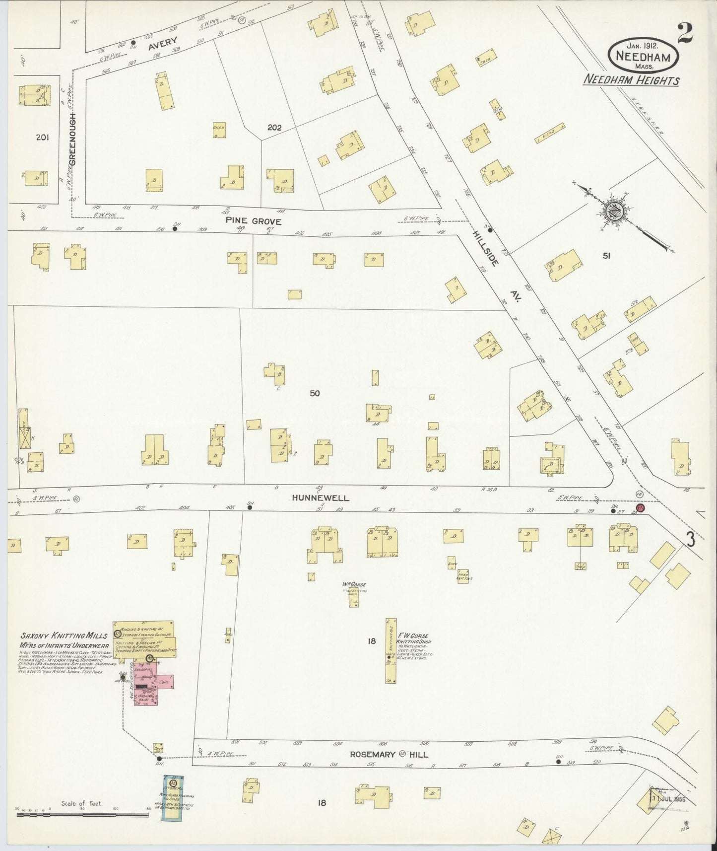 Sanborn Fire Insurance Map from Needham, Norfolk County, Massachusetts (1912), Sheet #0002 - Historic Sanborn Fire Insurance Map Print, vintage old map wall art, antique decor, genealogy gift, Massachusetts Massachusetts map