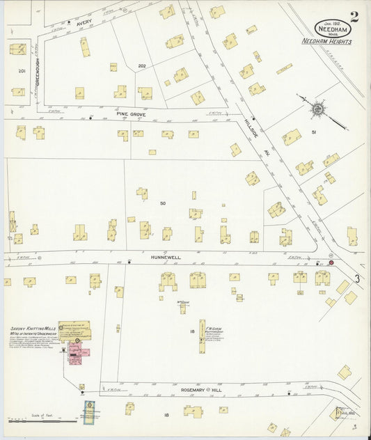 Sanborn Fire Insurance Map from Needham, Norfolk County, Massachusetts (1912), Sheet #0002 - Historic Sanborn Fire Insurance Map Print, vintage old map wall art, antique decor, genealogy gift, Massachusetts Massachusetts map