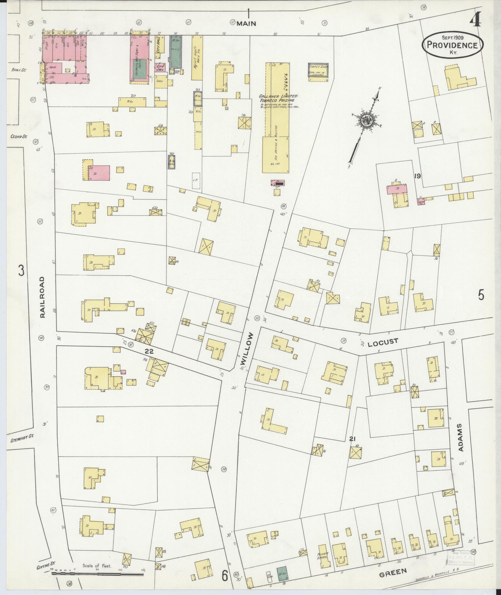 Sanborn Fire Insurance Map from Providence, Webster County, Kentucky (1909), Sheet #0004 - Historic Sanborn Fire Insurance Map Print, vintage old map wall art, antique decor, genealogy gift, Kentucky Kentucky map