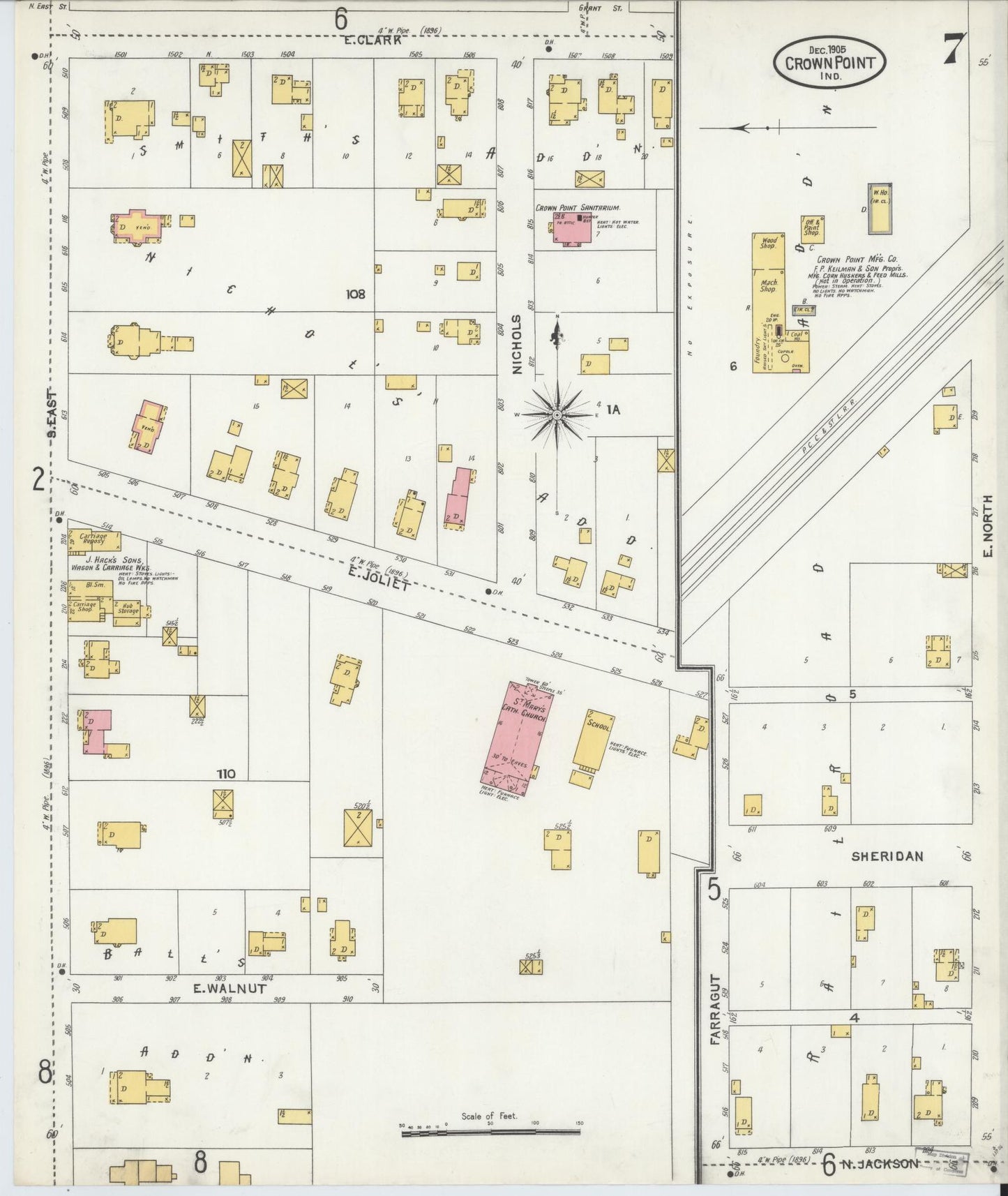 Sanborn Fire Insurance Map from Crown Point, Lake County, Indiana (1905), Sheet #0007 - Complete Map Set gallery image, historic Sanborn map, vintage wall art, Indiana Indiana