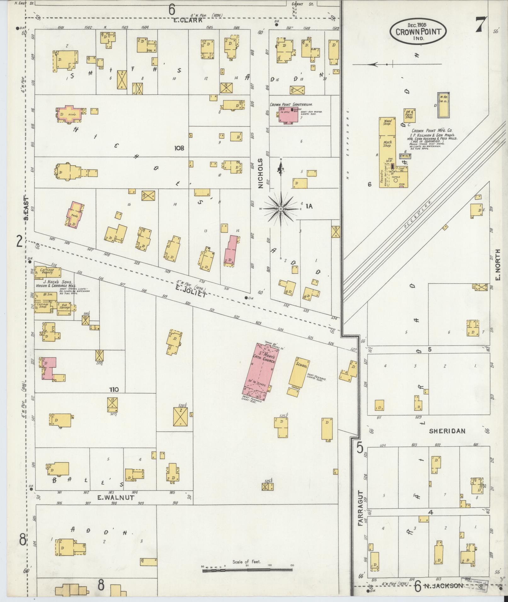 Sanborn Fire Insurance Map from Crown Point, Lake County, Indiana (1905), Sheet #0007 - Complete Map Set gallery image, historic Sanborn map, vintage wall art, Indiana Indiana