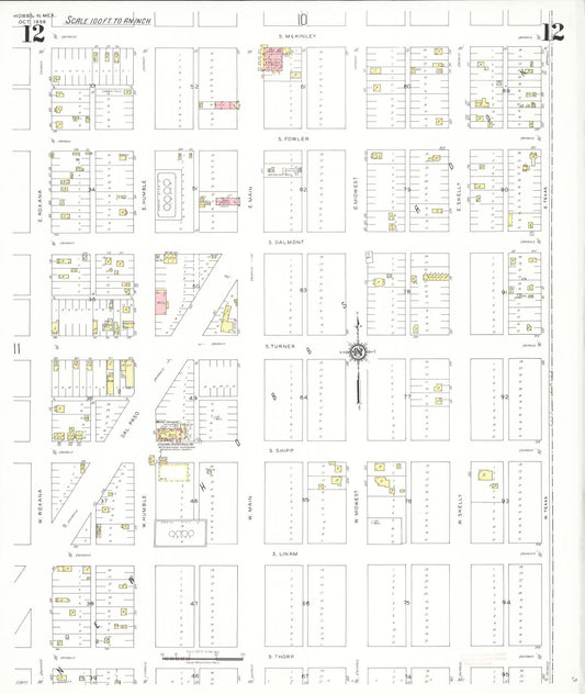 Sanborn Fire Insurance Map from Hobbs, Lea County, New Mexico (1938), Sheet #0012 - Historic Sanborn Fire Insurance Map Print, vintage old map wall art, antique decor, genealogy gift, New Mexico New Mexico map