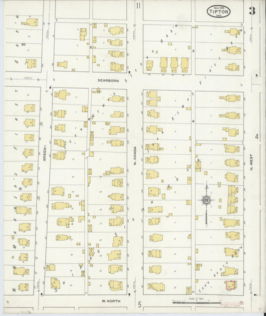 Sanborn Fire Insurance Map from Tipton, Tipton County, Indiana (1915), Sheet #0003 - Historic Sanborn Fire Insurance Map Print, vintage old map wall art, antique decor, genealogy gift, Indiana Indiana map