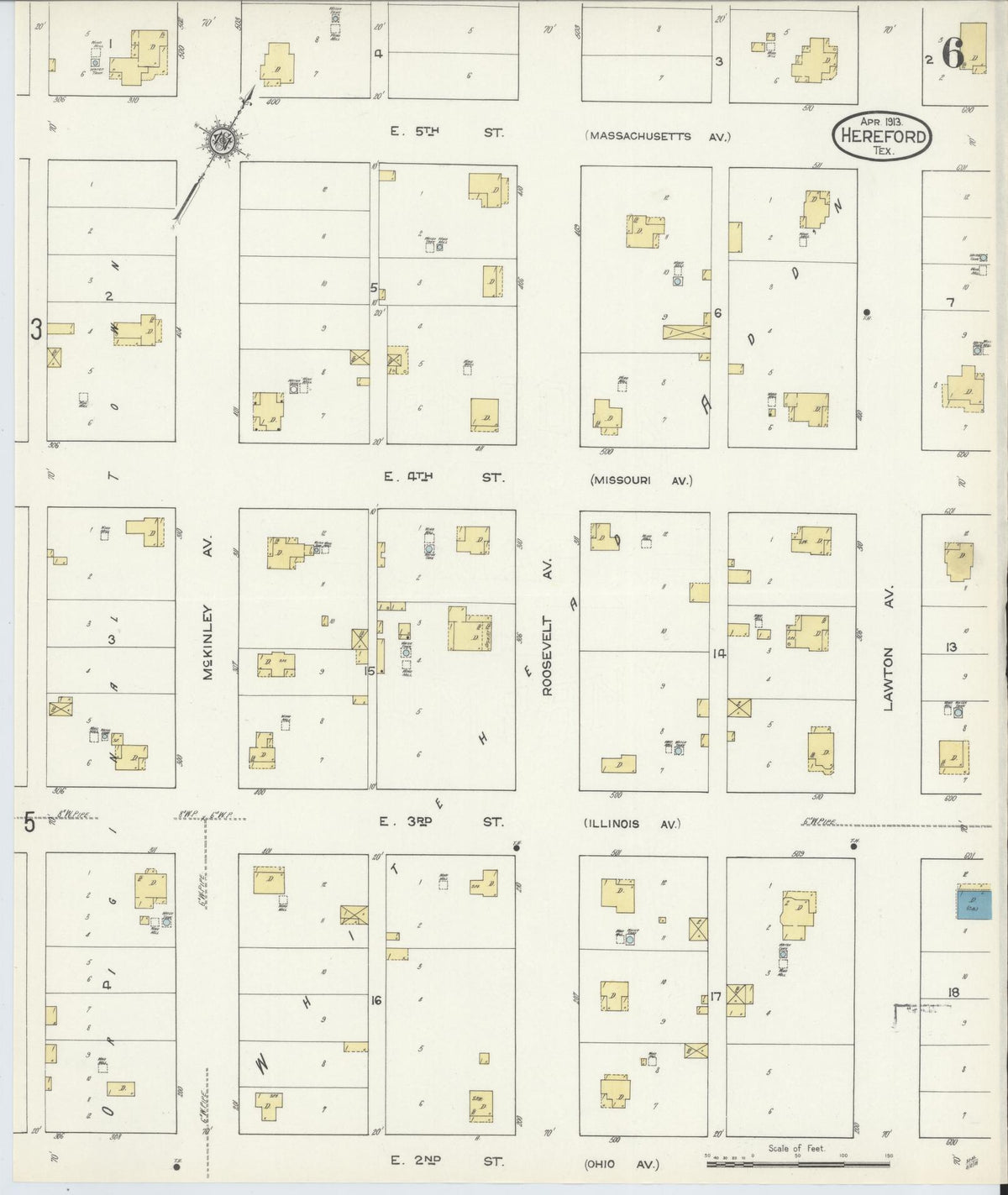 Sanborn Fire Insurance Map from Hereford, Deaf Smith County, Texas (1913), Sheet #0006 - Complete Map Set gallery image, historic Sanborn map, vintage wall art, Texas Texas